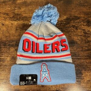 New Era 2024 NFL Retro Throwback Houston Oilers Cuffed Pom Knit Retro Beanie Hat